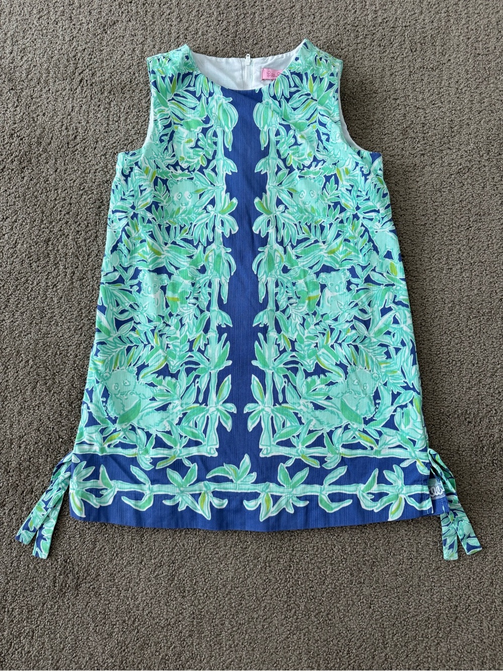 Lilly Pulitzer Girls Shift Dress Youth Medium Blue Green Tropical Print